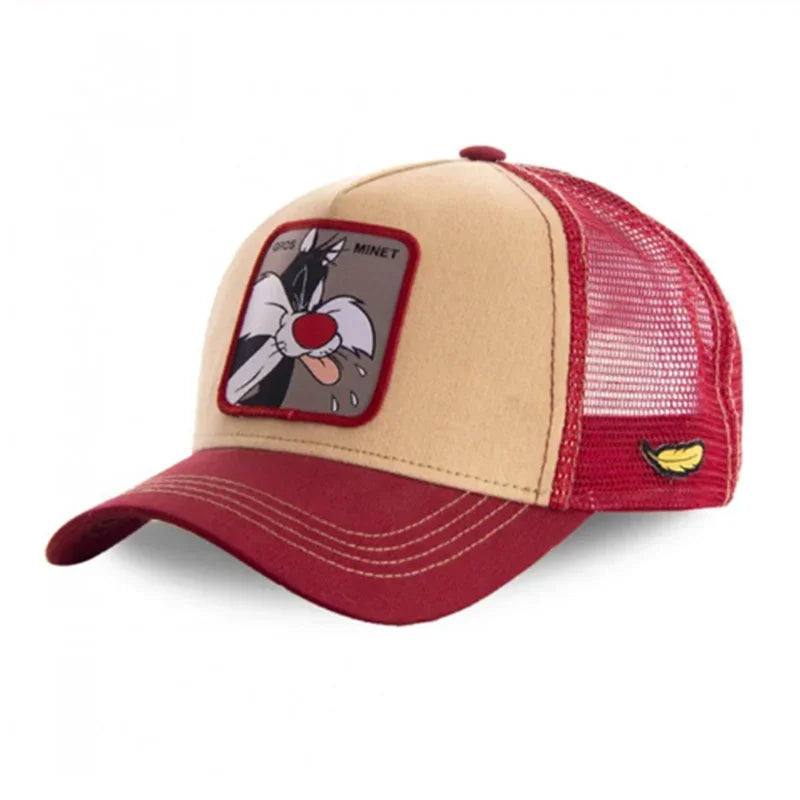 Anime Cartoon Snapback Cap - Cotton Mesh Trucker Hat for Men & Women Hip Hop Dad Style