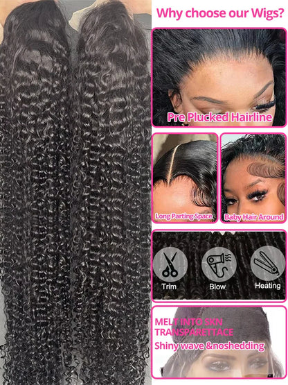 Water Wave Glueless Human Hair Wig – Curly 13x6/13x4 HD Frontal, 250% Density Deep Wave, 7x5 HD Lace Closure, CEXXY Sale