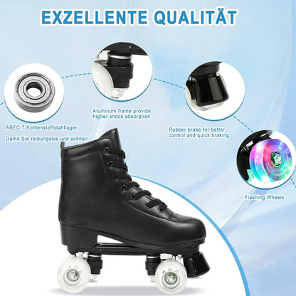 PU Leather Roller Skates – Inline & Quad Skating Shoes, Flashing 4-Wheel Sneakers, Europe Size, Training & Fun
