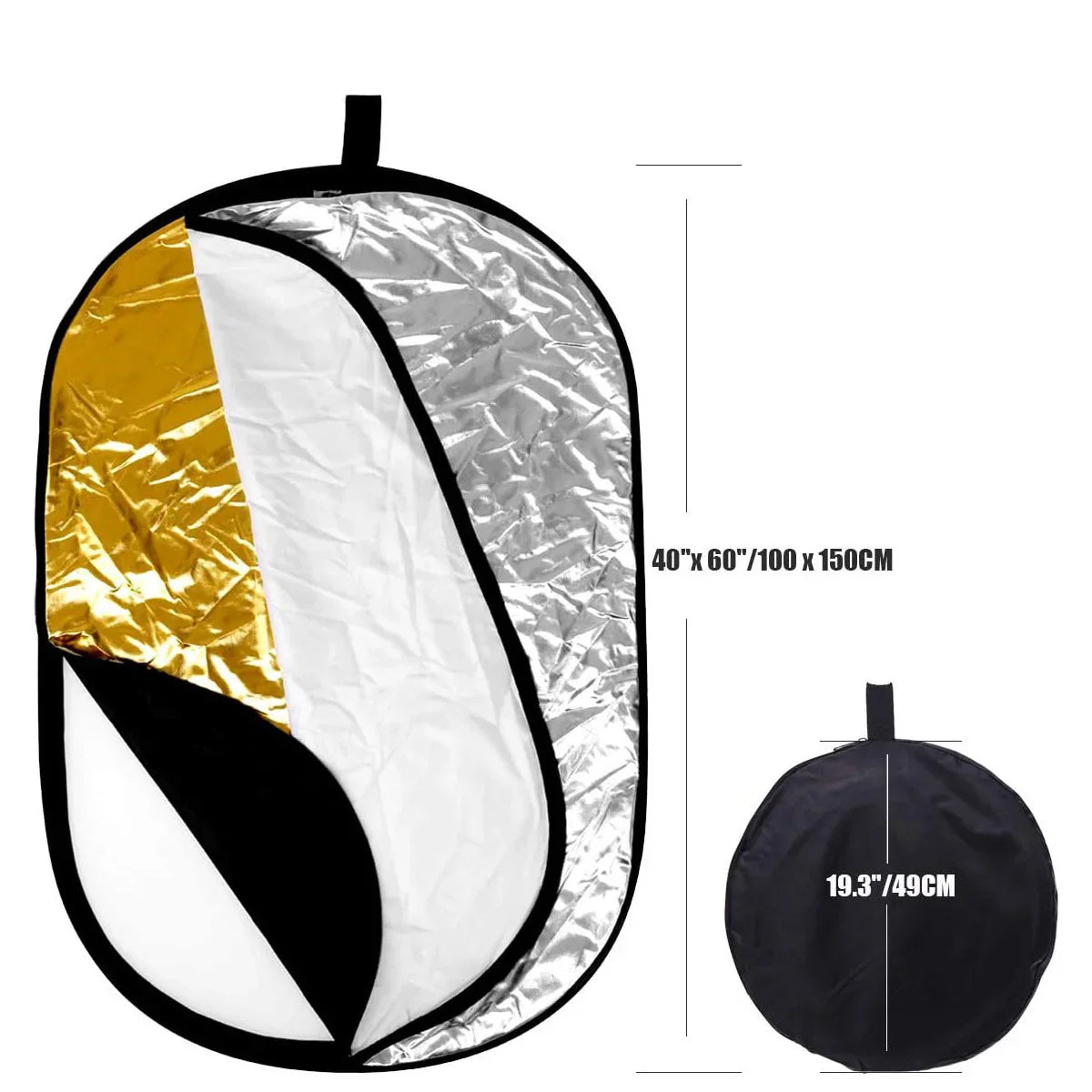 5-in-1 Collapsible Oval Photography Reflector 24"x35" 60x90cm Portable Light Diffuser Multi-Color Panel (90x120/100x150/150x200cm Options)
