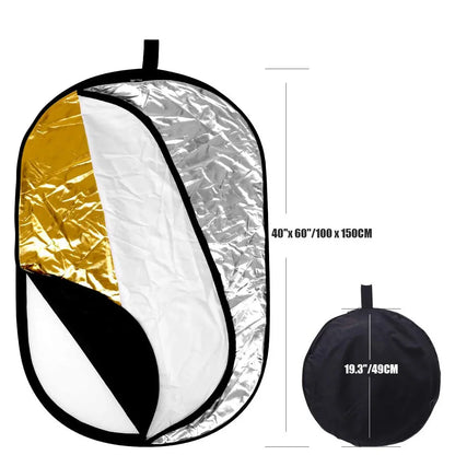5-in-1 Collapsible Oval Photography Reflector 24"x35" 60x90cm Portable Light Diffuser Multi-Color Panel (90x120/100x150/150x200cm Options)