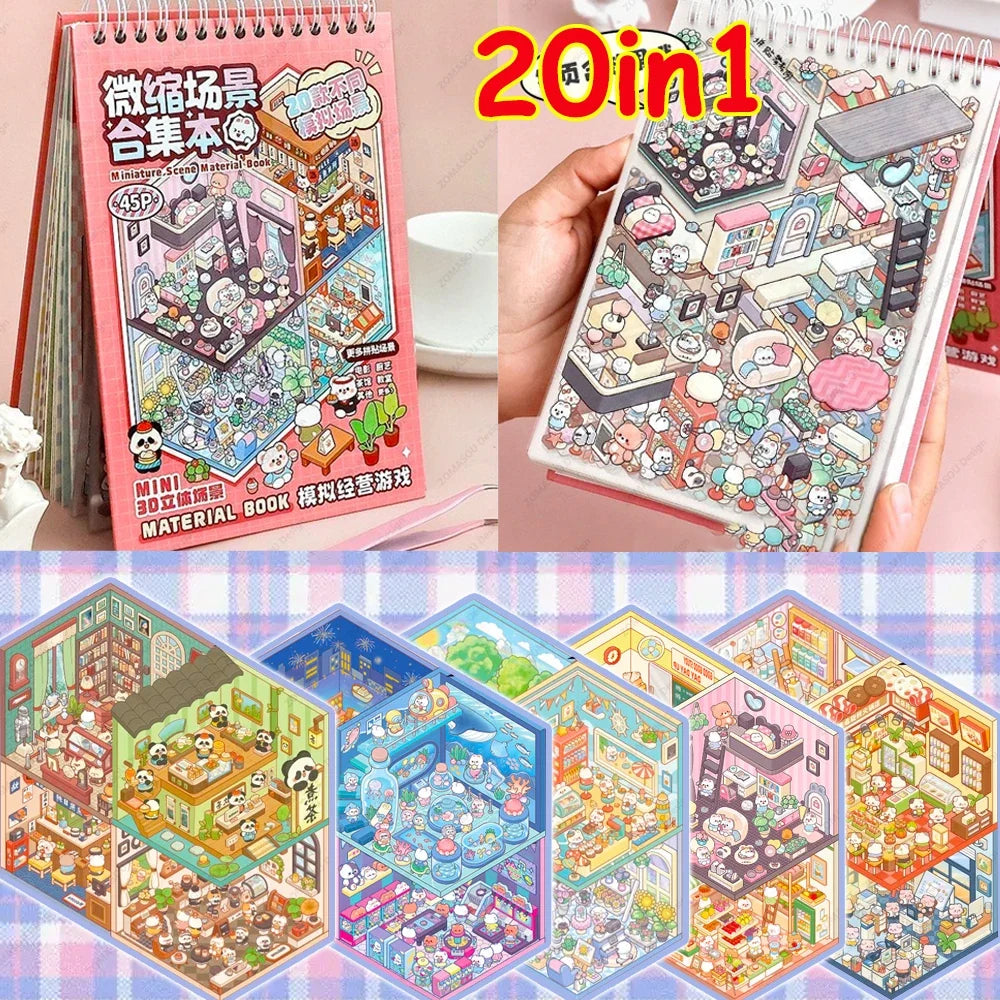 20Pcs Cartoon Landscape Sticker Book - 3D DIY Forest Village Scene Stickers Pocket Activity Gift for Kids Students