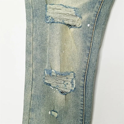 Men's Graffiti Washed Jeans - Retro Distressed Low Rise Skinny Denim Pants
