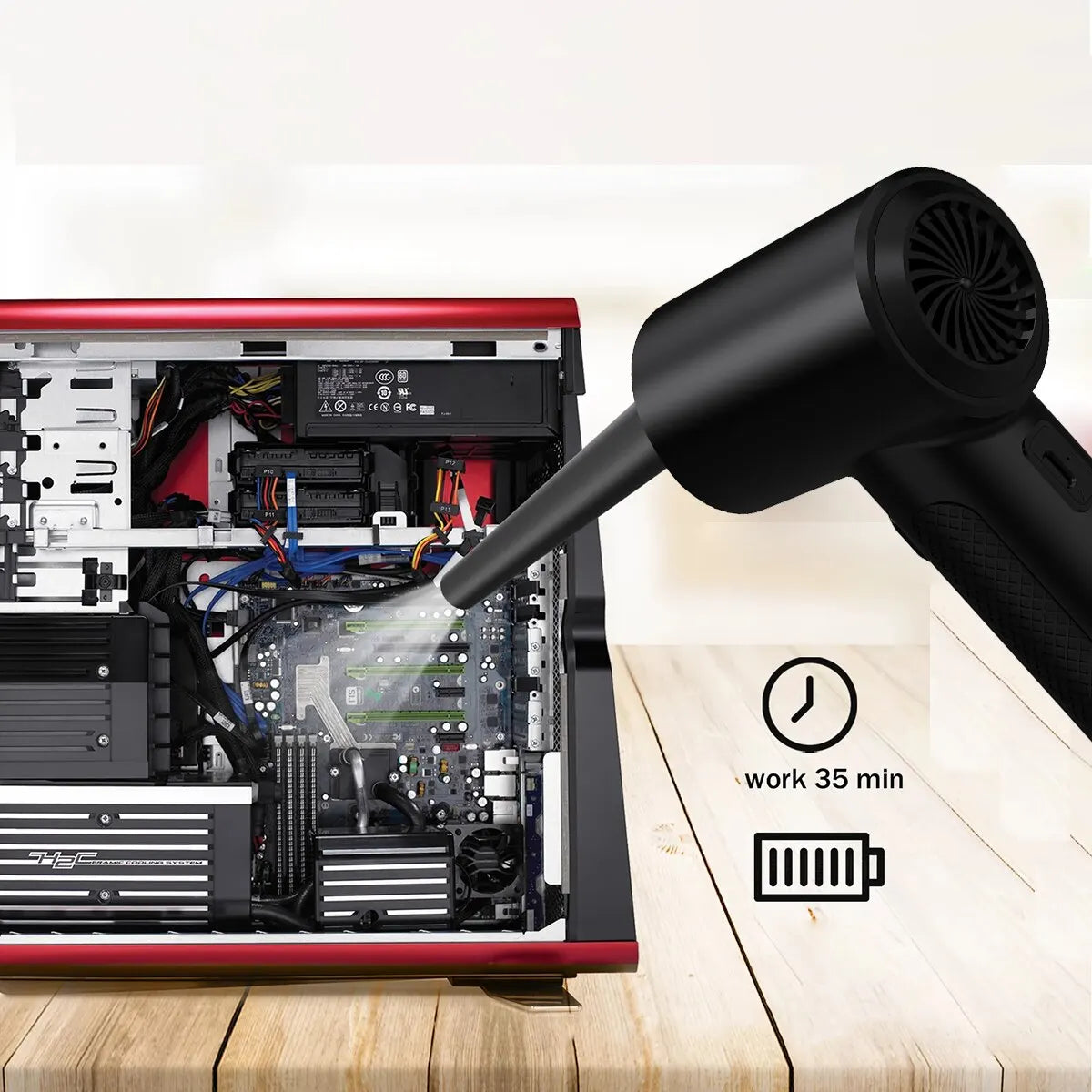 Compressed Air Duster for Computers - Portable Cordless Air Blower with LED Light for PC Keyboard, Car, and Cleaning