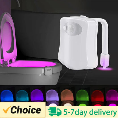 HOMEFISH Wireless Motion Sensor LED Night Light – RGB 8-Color Bathroom & Toilet Lamp for Ambient Lighting