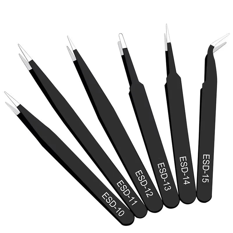 6PCS Anti-Static Stainless Steel Tweezers Set — Repair & Model Making Hand Tools