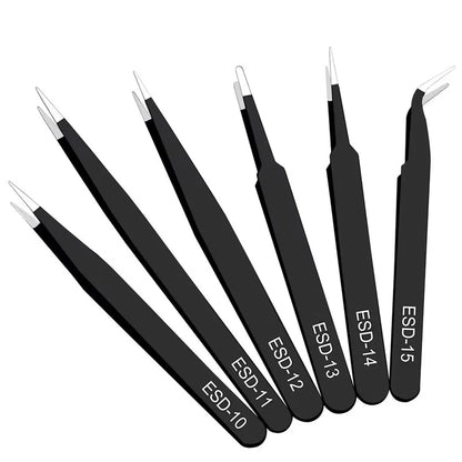 6PCS Anti-Static Stainless Steel Tweezers Set — Repair & Model Making Hand Tools