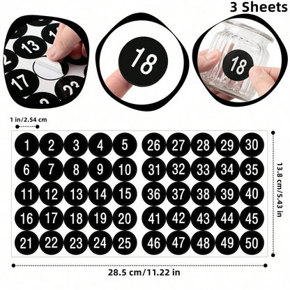 1-Inch Waterproof Number Stickers 1-50 – Self-Adhesive Vinyl Consecutive Decals for Crafts, Parties & Organization