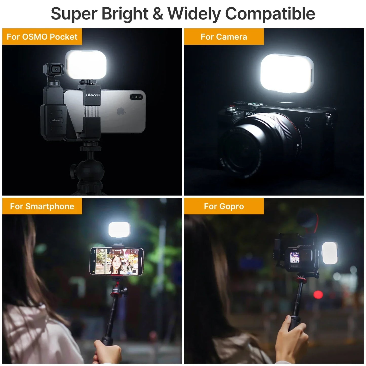 Ulanzi VL28 6500K Mini LED Video Light — Rechargeable On-Camera Light for GoPro 10/9/8 & iPhone 13/12/11