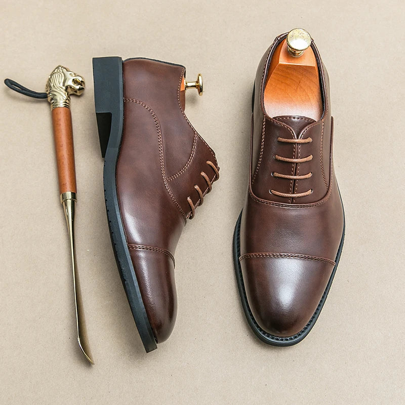 Men’s Luxury Leather Dress Shoes — Comfortable Pointed Business & Wedding Shoes Black
