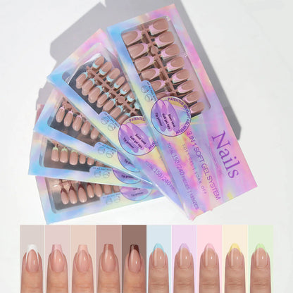150pcs Fake Almond French Nails – Multi-Size Press-On Acrylic Nails in 6 Colors, Removable & Convenient