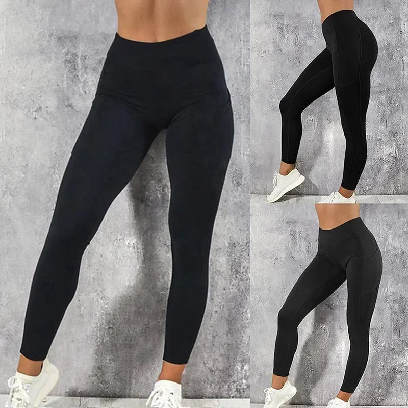 Stretchy Plus Size Gym Leggings with Pockets: Women's Fitness Running Pants - Sportswear Yoga Pants for Enhanced Comfort