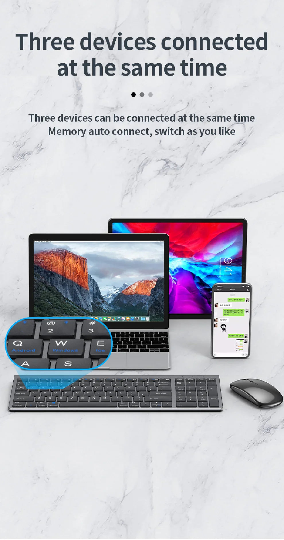 Gray Bluetooth 5.0 & 2.4G Wireless Keyboard and Mouse Combo – Rechargeable Full-Size Set for Notebook & Laptop