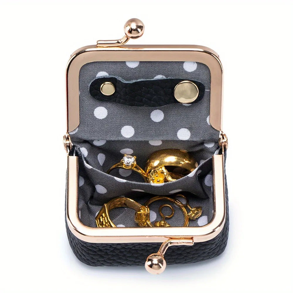 Women’s PU Leather Jewelry Organizer Box – Solid Color Ring, Necklace & Earring Storage Case with Mini Coin Purse Kiss Lock