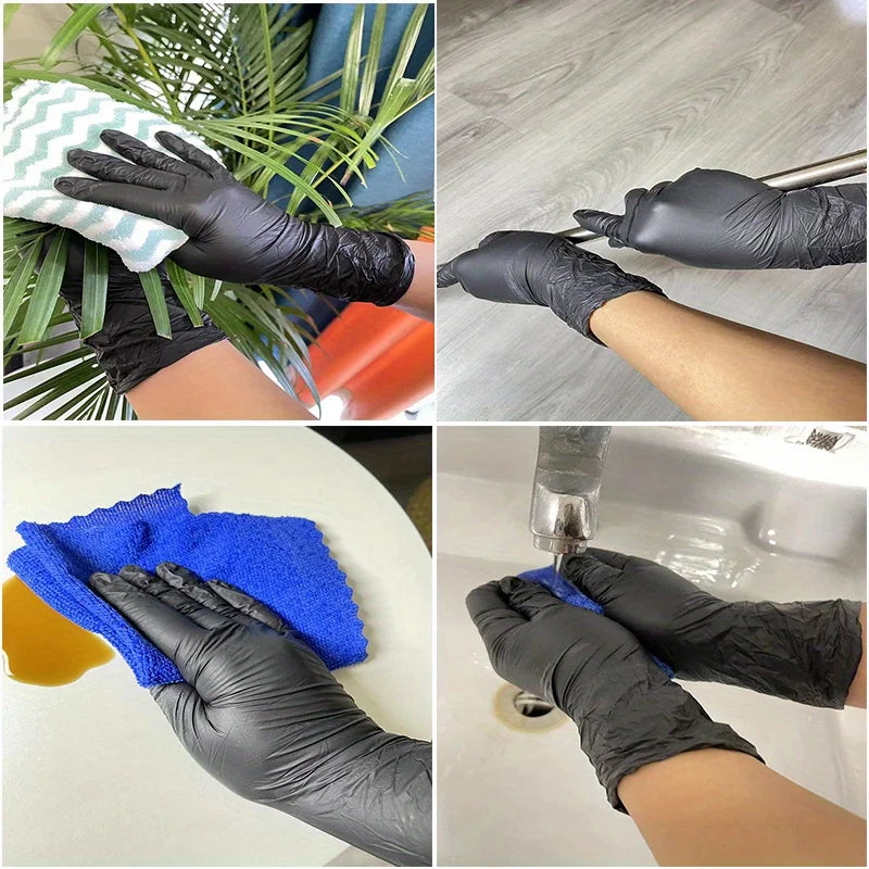 Black Nitrile Gloves - 100/50/20PCS Thickened Disposable Gloves for Cleaning, Hairdressing, Waterproof Dishwashing, and Tattoo Use