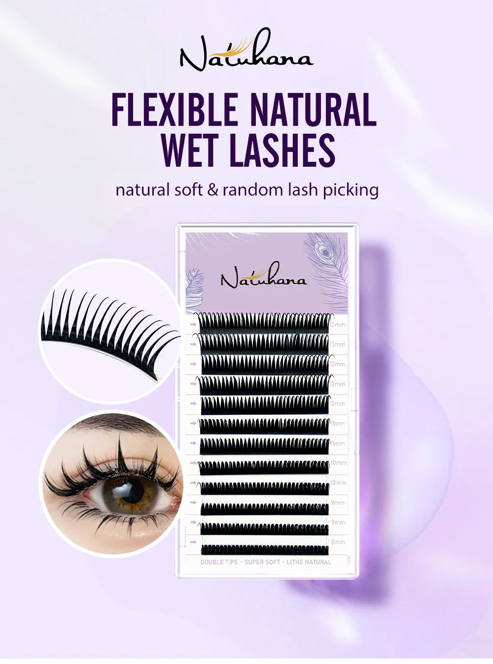 NATUHANA 0.07mm Wet Eyelash Extensions – Manga Wispy Spikes & Premade Fans for Cosplay & Volume