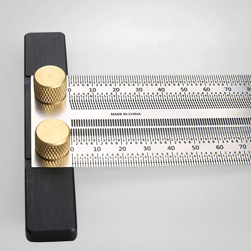 High Precision T-Type Scale Ruler — Stainless Steel Woodworking Scribing & Marking Gauge
