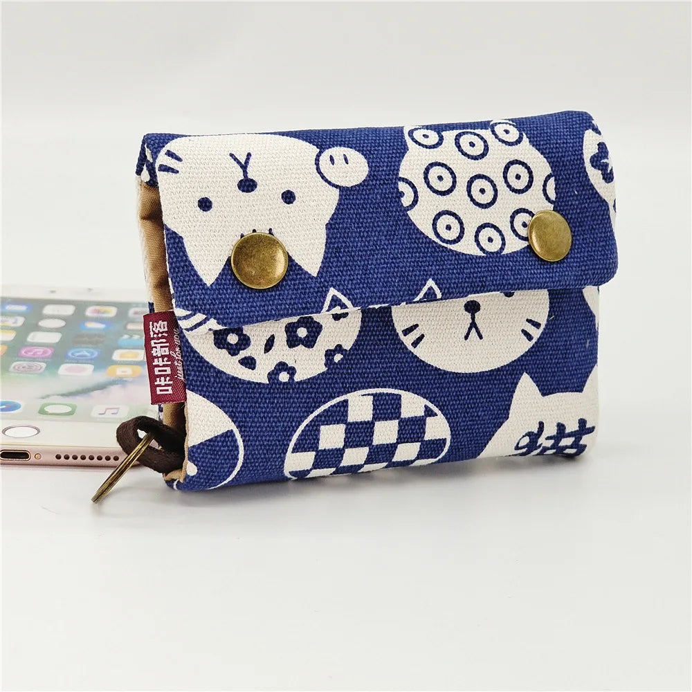 Women’s Canvas Cartoon Card Wallet – Foldable Key Organizer & Coin Purse, Small Pouch Money Bag for Girls 2024