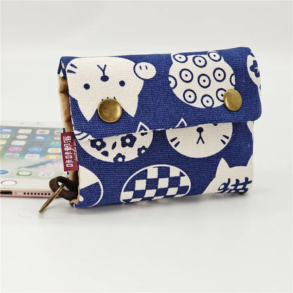 Women’s Canvas Cartoon Card Wallet – Foldable Key Organizer & Coin Purse, Small Pouch Money Bag for Girls 2024