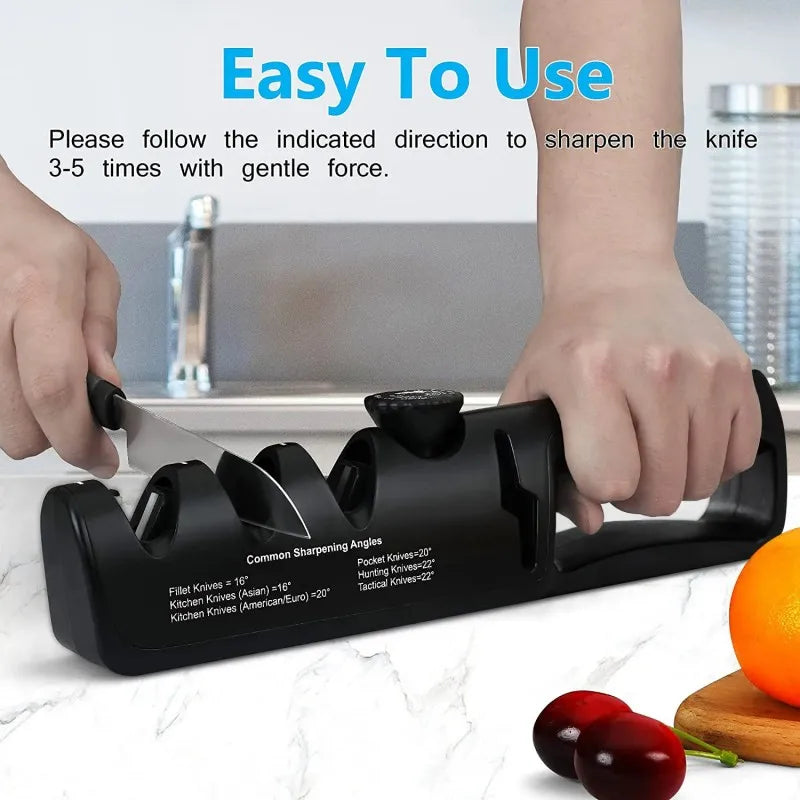 Upgraded 4-in-1 Angle Adjustable Knife Sharpener – Professional Kitchen Blade & Scissors Grinder with Sharpening Stone