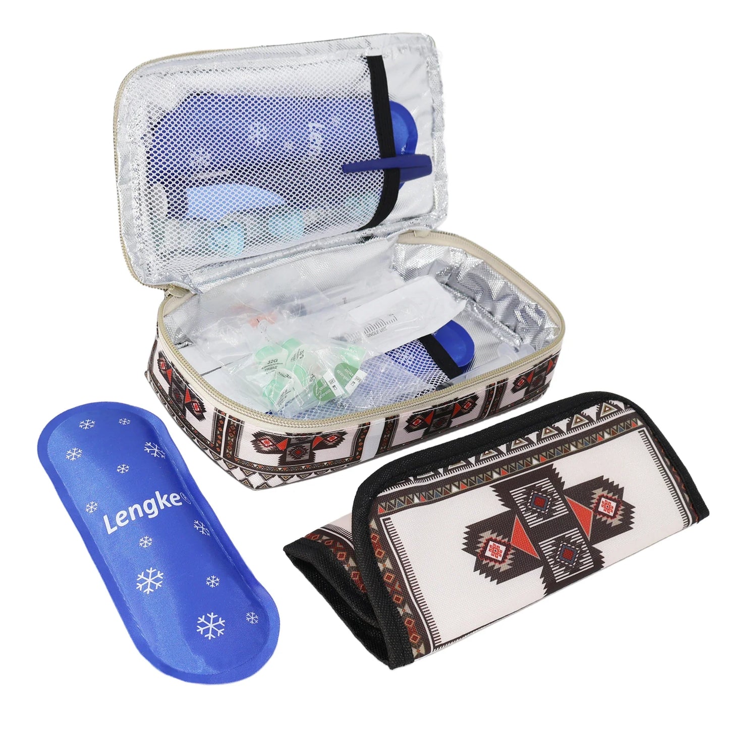 Large Portable Insulin Cooler Bag – Lightweight Boho Flower Print Travel & Outdoor Camping Medical Cooler