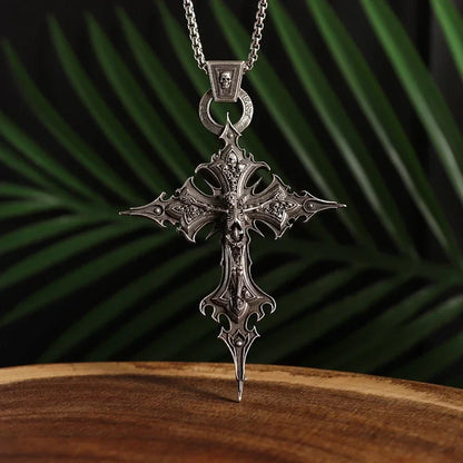 Gothic Skull Jesus Cross Necklace – Punk Catholic Amulet Jewelry for Men, Religious Pendant