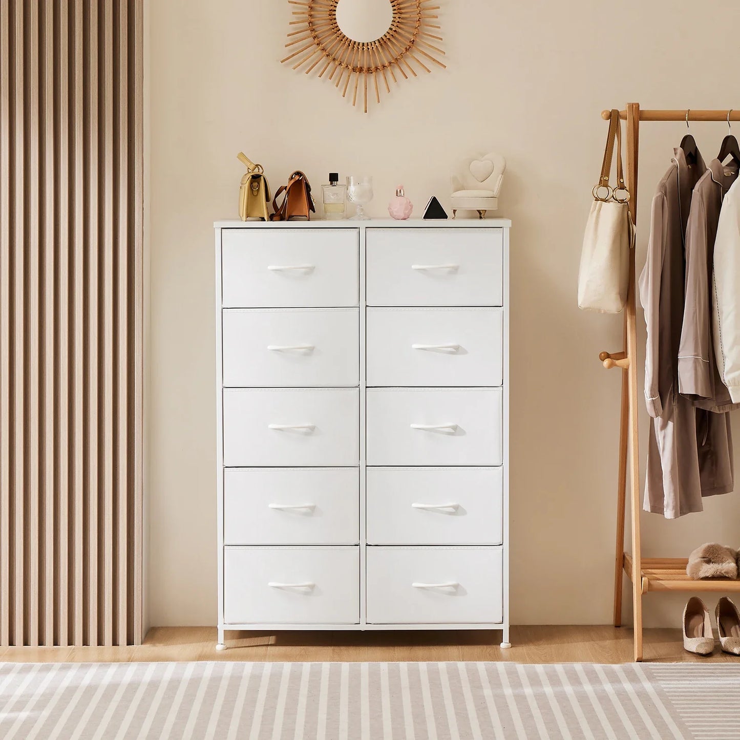 Bedside Table with 10 Fabric Drawers – Steel Frame Storage Cabinet for Bedroom & Living Room