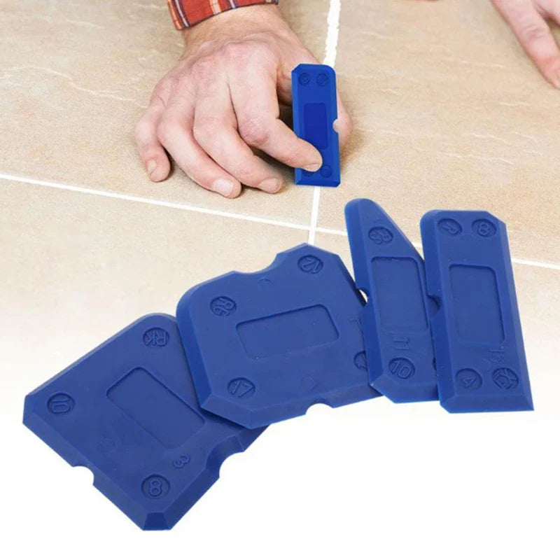 4-Piece Caulking Tool Kit: Silicone Joint Sealant Spreader, Spatula, Scraper - Floor Tile Edge Repair and Cleaner
