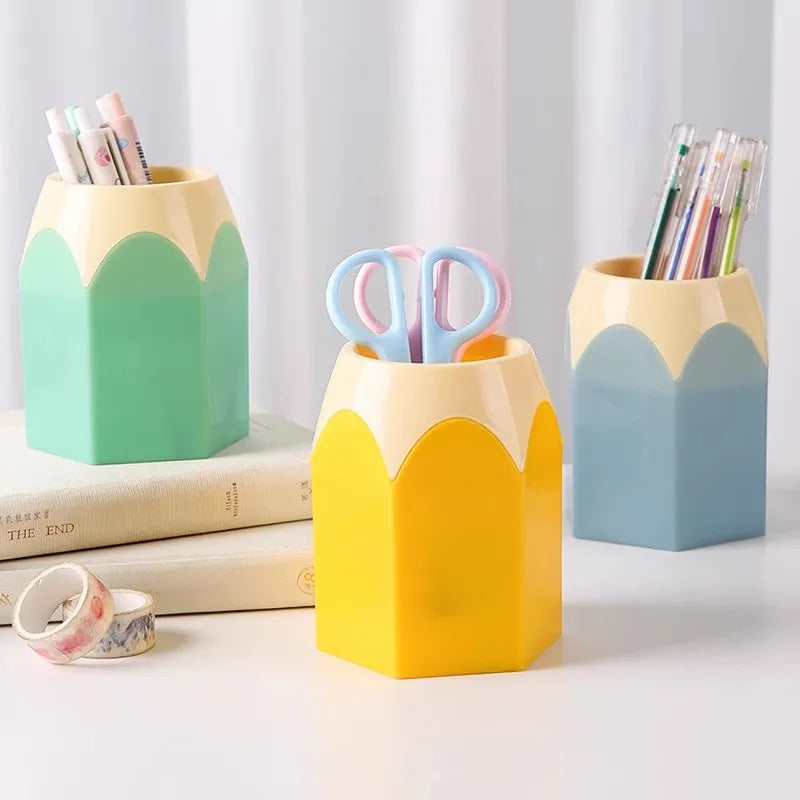 Cute Pencil Holder Desk Organizer - Large-Mouth Storage Box for Pens, Stationery & Makeup Brushes