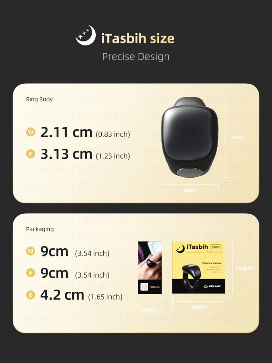 Weslamic Smart Tasbeeh Zikr Ring – Digital Islamic Tally Counter with Prayer Reminder, Magnetic Charging & Waterproof