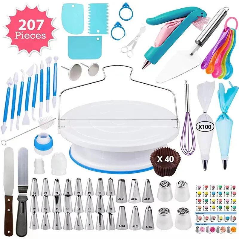Cake Decorating Tools Kit – DIY Set with Rotating Turntable, Icing Smoother & Spatula