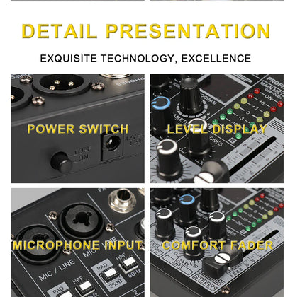TKL 4 Channel DSP Audio Mixer – 99 Effects, 48V Phantom Power, USB, Bluetooth DJ Console for Karaoke and Studio Sound