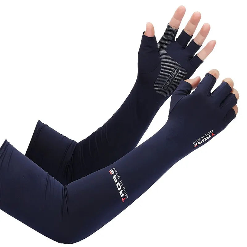 1Pair Sport Arm Sleeves - Sun UV Protection Ice Cool Sleeves for Cycling, Running, Fishing, Climbing - 5 Finger Cuff