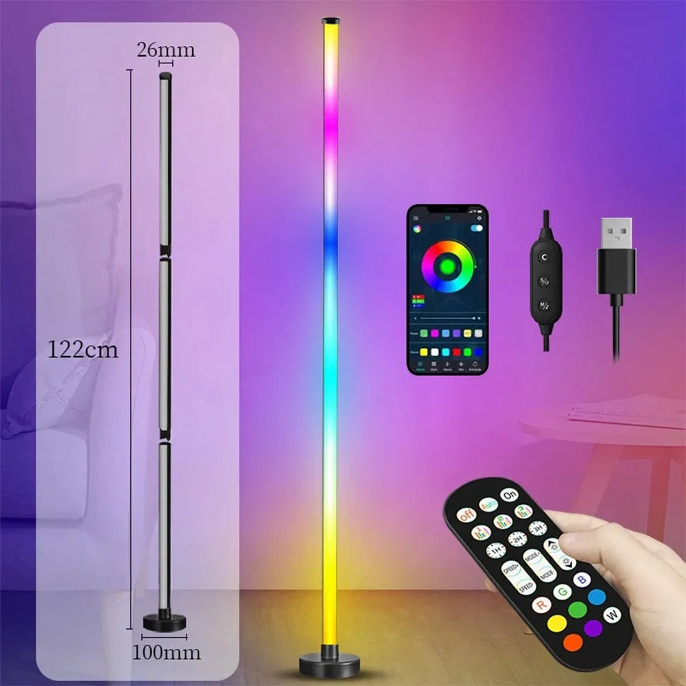 Smart RGB LED Floor Lamp - Remote & APP Control, Music Sync, Timer, Modern Corner Lighting for Bedroom & Living Room