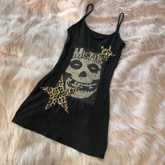 Women’s Gothic Mini Dress – Y2K Punk Emo Harajuku Black Graphic Party Dress Summer