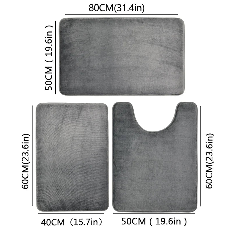 3 Piece Bathroom Mat Set – Non-Slip Toilet, Shower & Bath Floor Absorbent Rugs, Soft Comfortable Carpet for Laundry Room