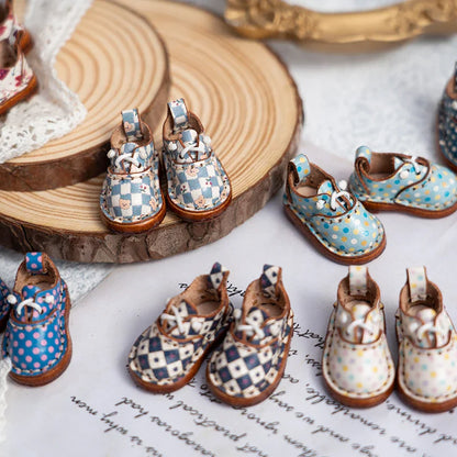 Blythe Baby Mini Cowhide Shoes – Handmade OB22 OB24 UFDOLL Checker Doll Accessories