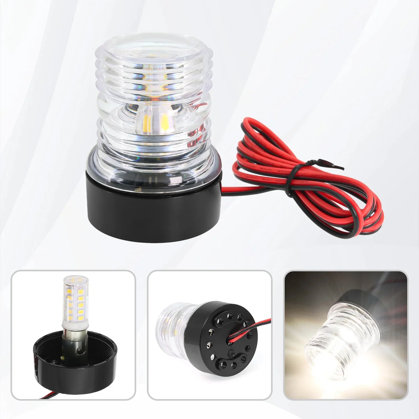 12V/24V LED Boat Navigation Light – 360° Fold Down Marine Signal Anchor Light for Yacht & Sailing