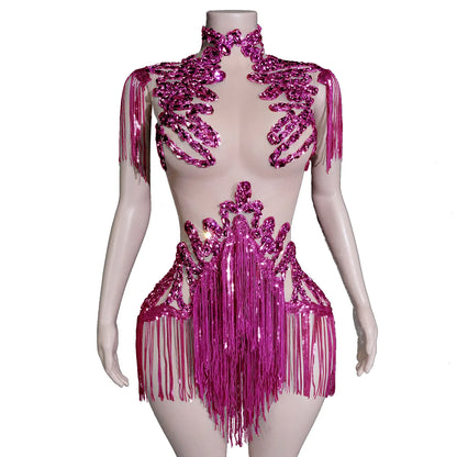 Sexy Shiny Silver Sequin & Black Spandex Jumpsuit — 2025 Women’s Prom, Dancer & Stage Performance Costume