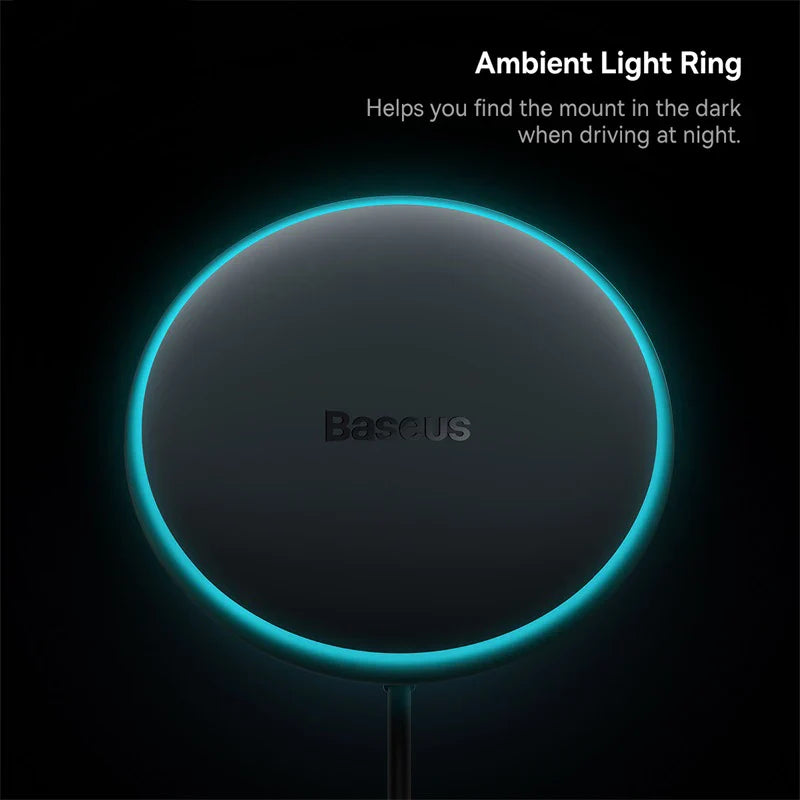 Baseus 15W Magnetic Wireless Car Charger – Fast Charging Phone Holder with Light Effect for iPhone 15/14/13 Pro Max