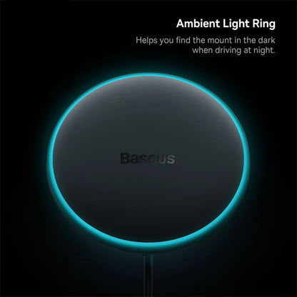Baseus 15W Magnetic Wireless Car Charger – Fast Charging Phone Holder with Light Effect for iPhone 15/14/13 Pro Max