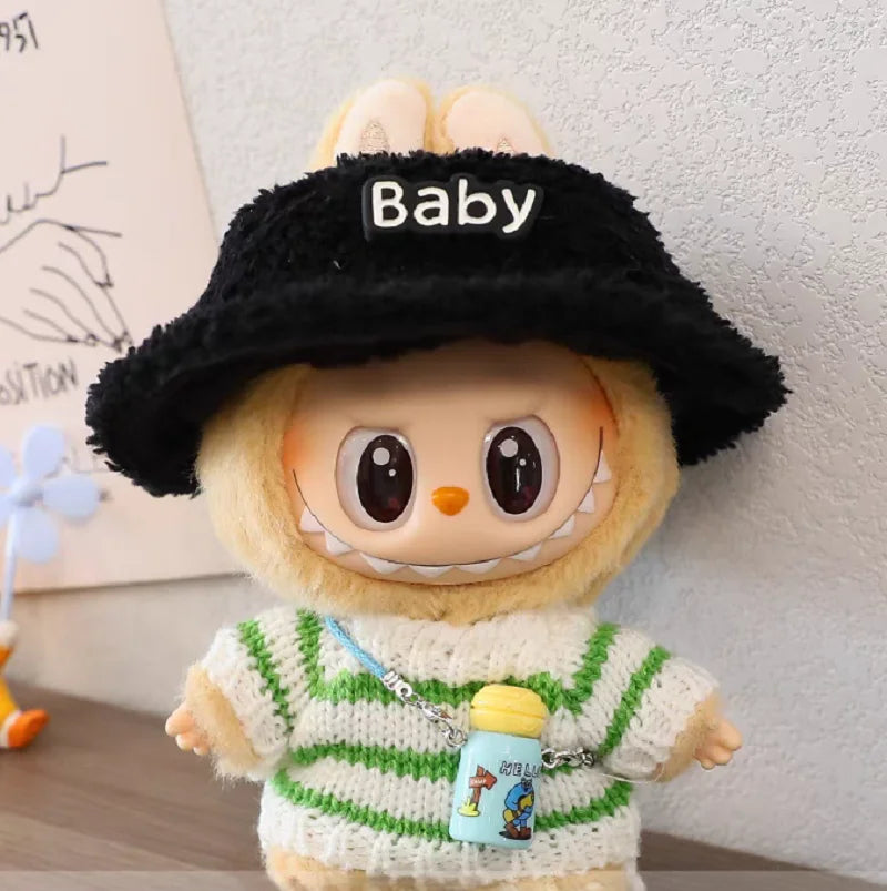 Labubu Striped Sweater Outfit - Matching Hat Pendant, Customizable Doll Accessories
