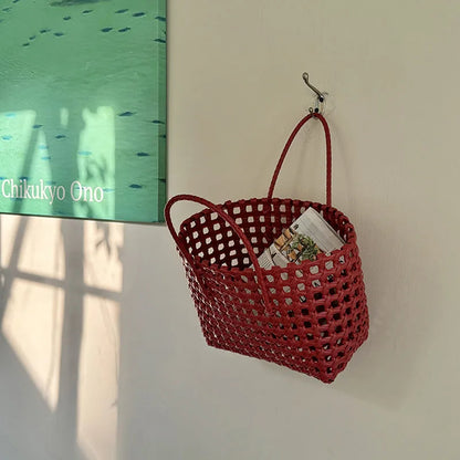 Hylhexyr Handheld Woven Shoulder Bag – PVC Tote for Vegetables, Beach, Picnic & Vacation, Women’s Handbag