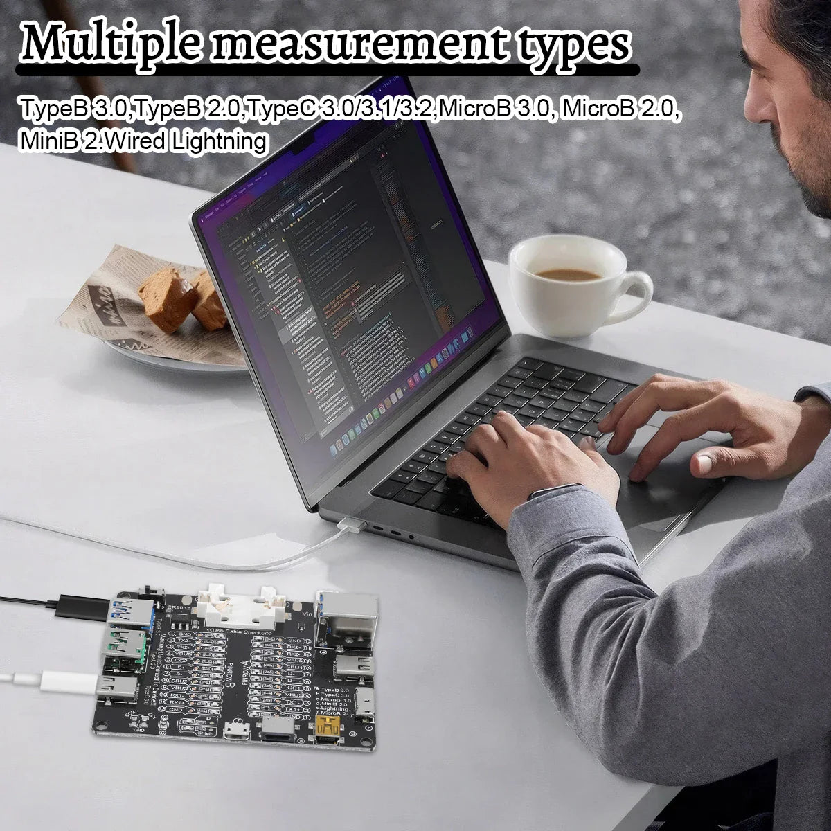 USB Cable Tester – Type-C, Type-B, Micro Short Circuit and Data Anomaly Detection Test Board for iOS & Android