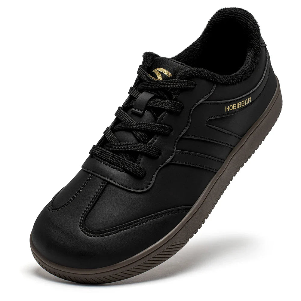 HOBIBEAR Wide-Toe Unisex Sneakers — Faux Leather with Faux Fur Lining, Casual Retro Lace-Up Shoes for Men & Women