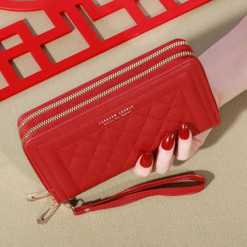 Long Women’s PU Leather Wallet – Double Zipper Clutch with Tassel, Card Holder & Coin Purse