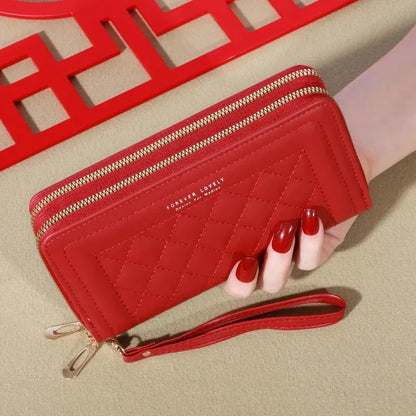 Long Women’s PU Leather Wallet – Double Zipper Clutch with Tassel, Card Holder & Coin Purse