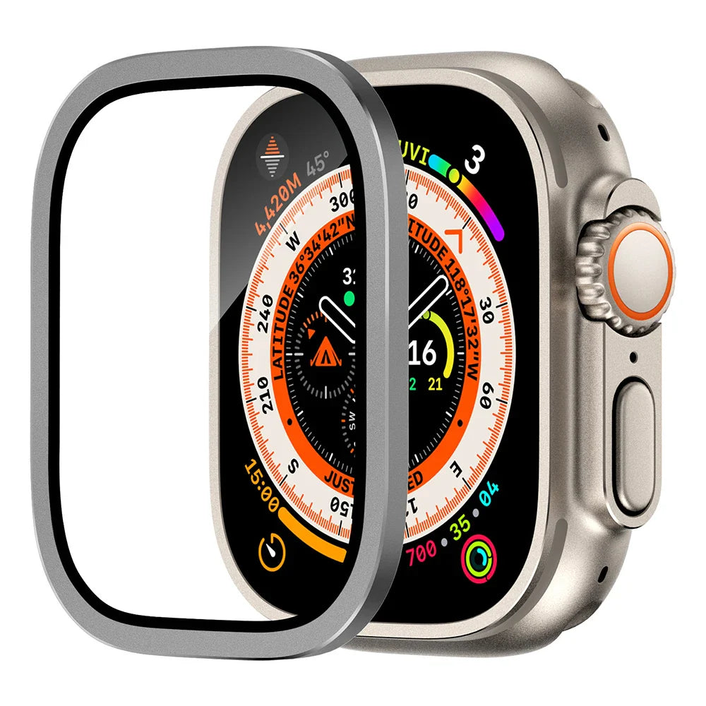Tempered Glass Screen Protector for Apple Watch Ultra 2 49mm – Anti-Scratch HD Full Film with Metal Bumper, iWatch Ultra Accessories