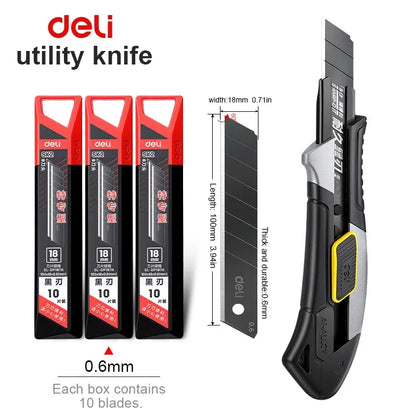 Pro Aluminum Utility Knife 18mm - SK2 Black Blade Heavy-Duty Box Cutter with 10 Replacement Blades