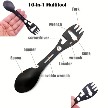 Outdoor Camping Fork Spoon Tool - Lightweight Survival Multi-Function Utensil with Bottle Opener for Travel & Hiking